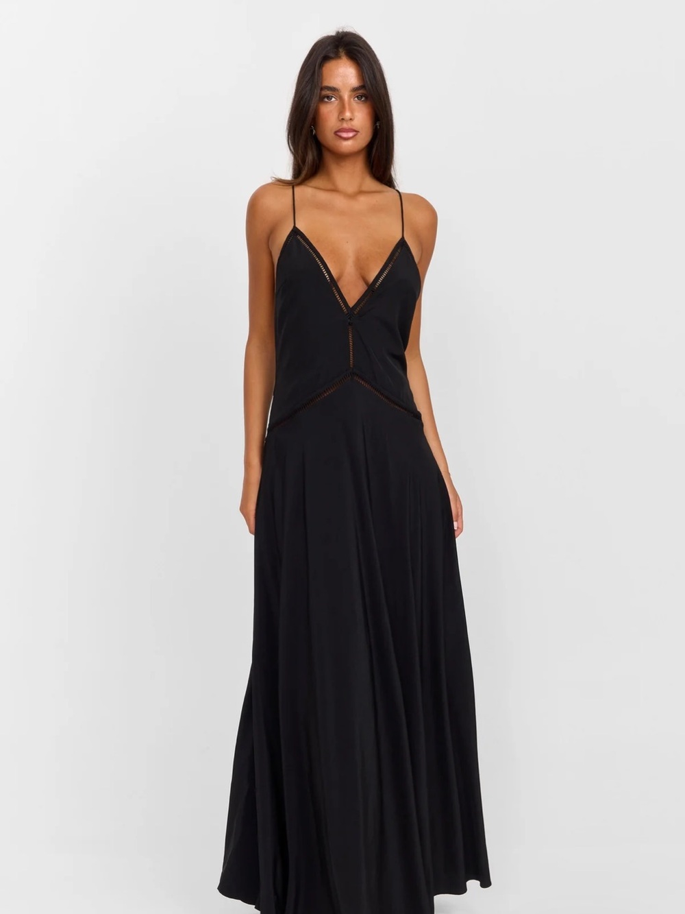 Black V-Neck Spaghetti-Strap Maxi Dress Posey